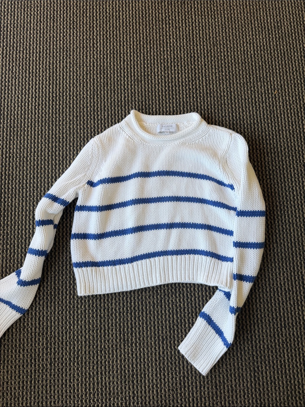 La Ligne mini Marin White & Blue Striped Cotton Crewneck Sweater - Picture 3 of 3